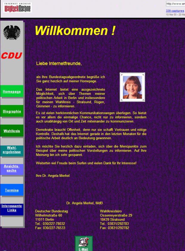 Homepage von Angela Merkel aus dem Jahr 2000.